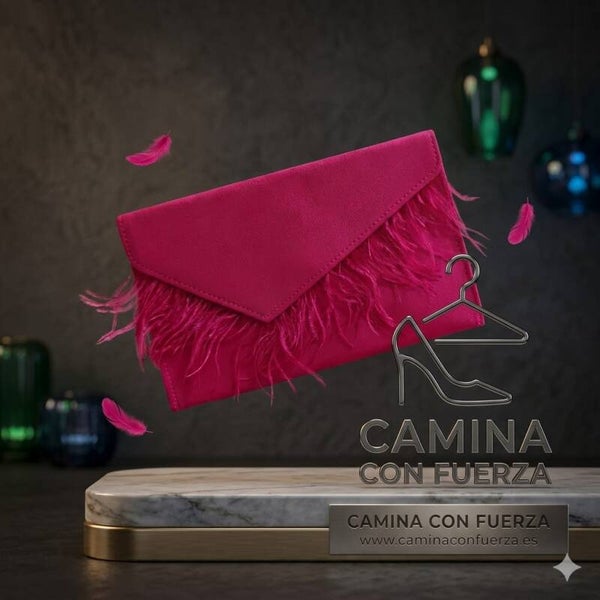 Cartera rosa de `plumas