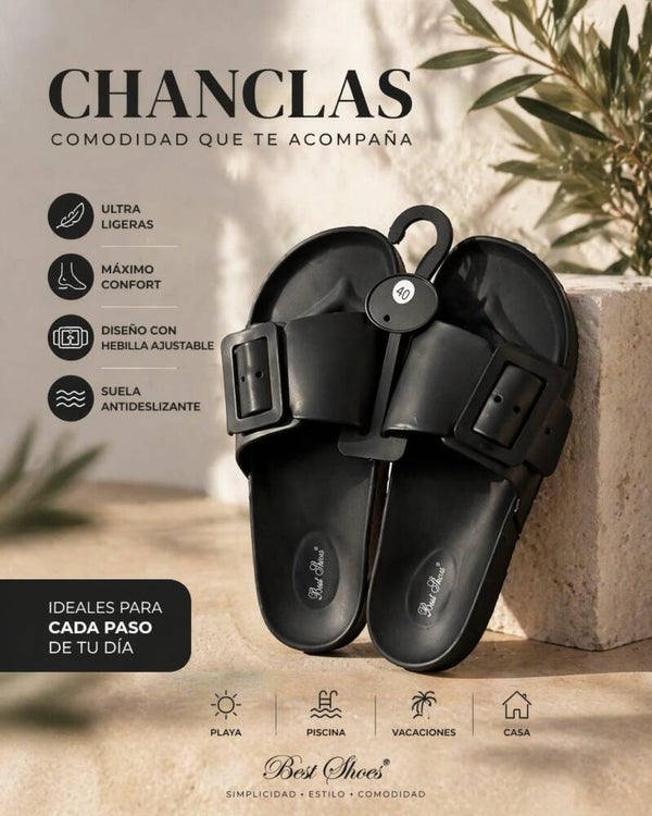 Chancla negra de hebilla