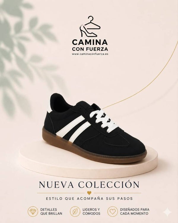 Zapatillas de hombre negras con rayas blancas