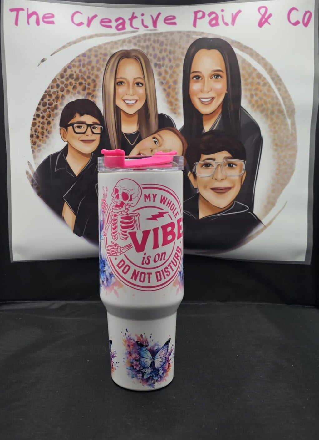 40oz Insulated Tumbler - Ready made - white/hot pink