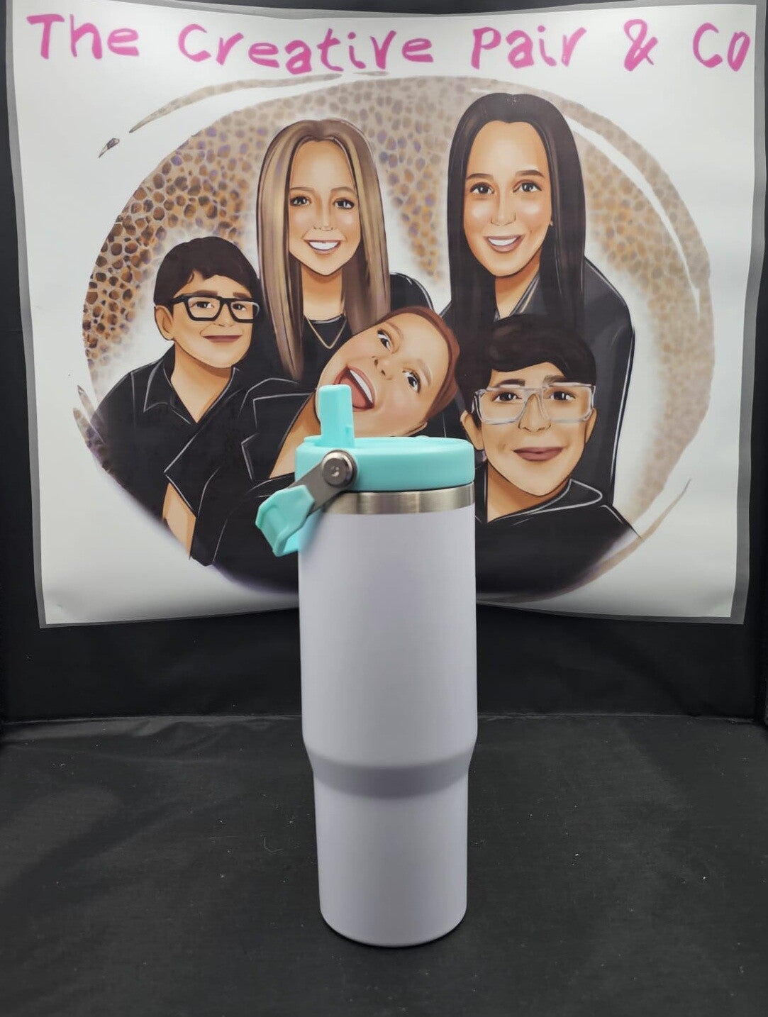 30oz Insulated Tumbler - white/light blue with carry handle