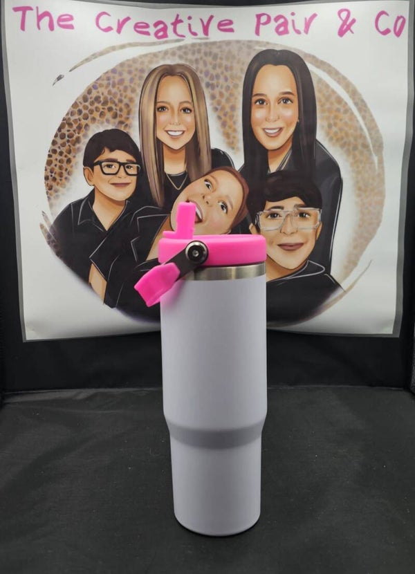 30oz Insulated Tumbler - white/hot pink with carry handle