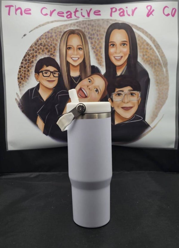 30oz Insulated Tumbler - white with carry handle
