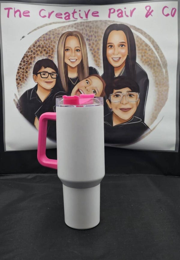 40oz Insulated Tumbler - white/hot pink