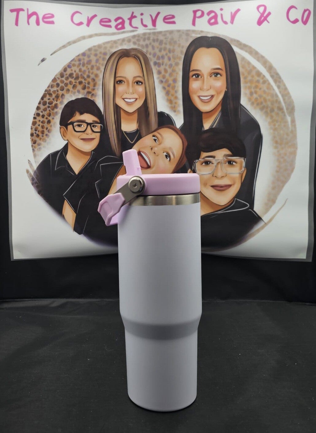 30oz Insulated Tumbler - white/ dusty pink with carry handle