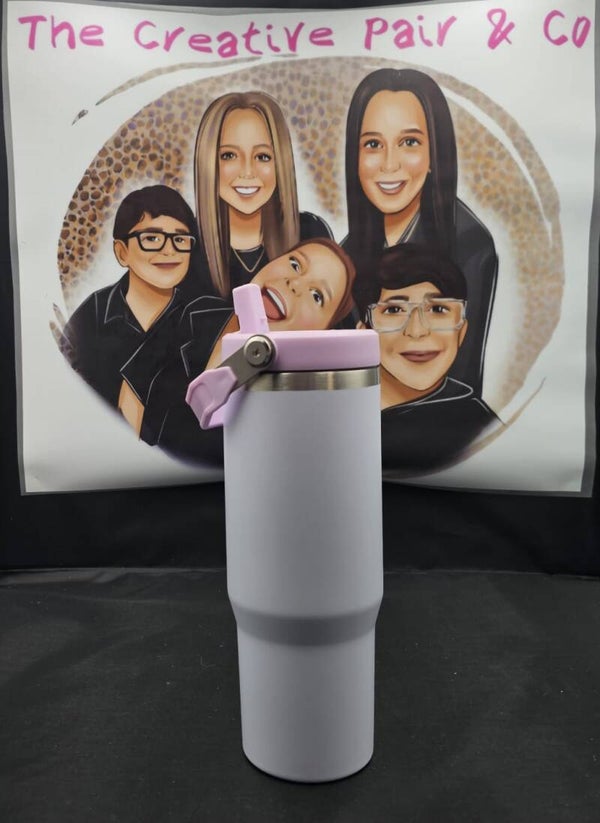 30oz Insulated Tumbler - white/ dusty pink with carry handle