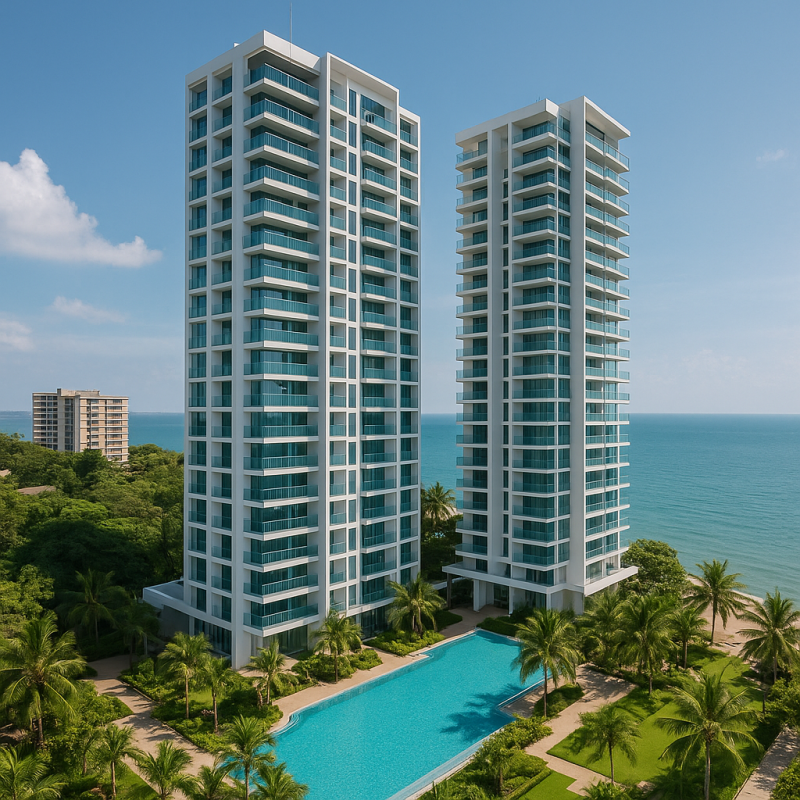 Sea-view condo balcony with sunset