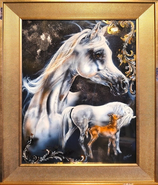 Takrima II – Kunstdruck Print 30×40 mit Handmalerei | Pferd Araber Arabian Horse | 1/1 Unikat | Künstlerpapier | Rahmen 40×50 | Wandbild
