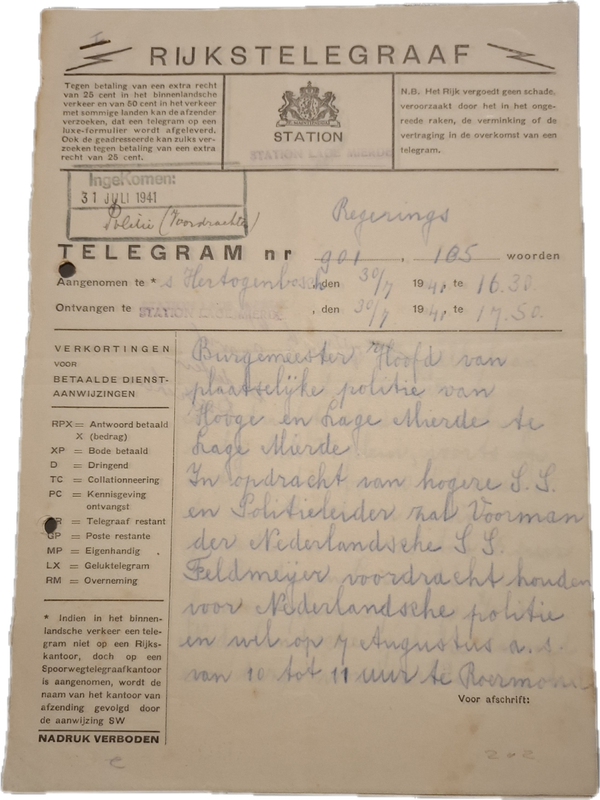 Uniek Document 1941: Nazificatie Politie door Ned. SS-leider Feldmeijer i.o.v. Rauter