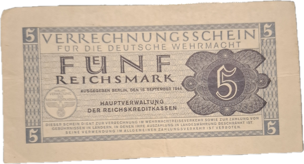 Duitsland Wehrmacht 5 Reichsmark 1944 - Verrechnungsschein
