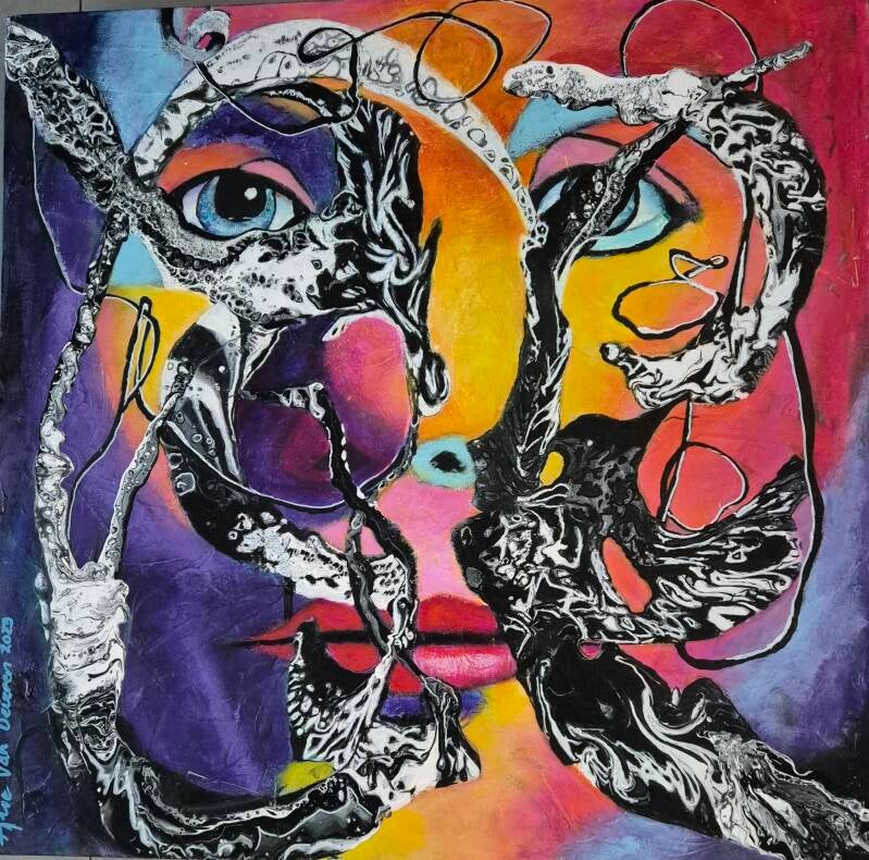 Abstract schilderij met de titel Fragmenten van de ziel