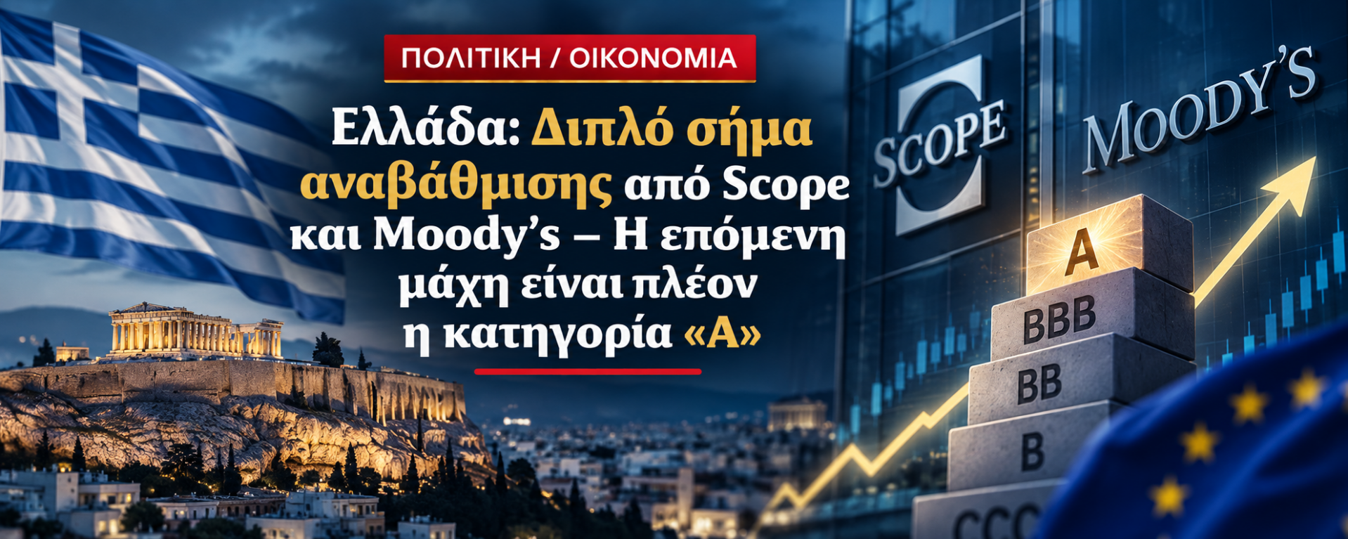 Ελλάδα - Διπλό σήμα αναβάθμισης από Scope και Moody’s - Η επόμενη μάχη είναι πλέον η κατηγορία Α