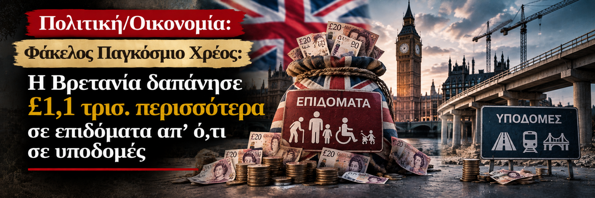 Φάκελος Παγκόσμιο Χρέος - Βρετανία: £1,1 τρισ. περισσότερα σε επιδόματα από ό,τι σε υποδομές