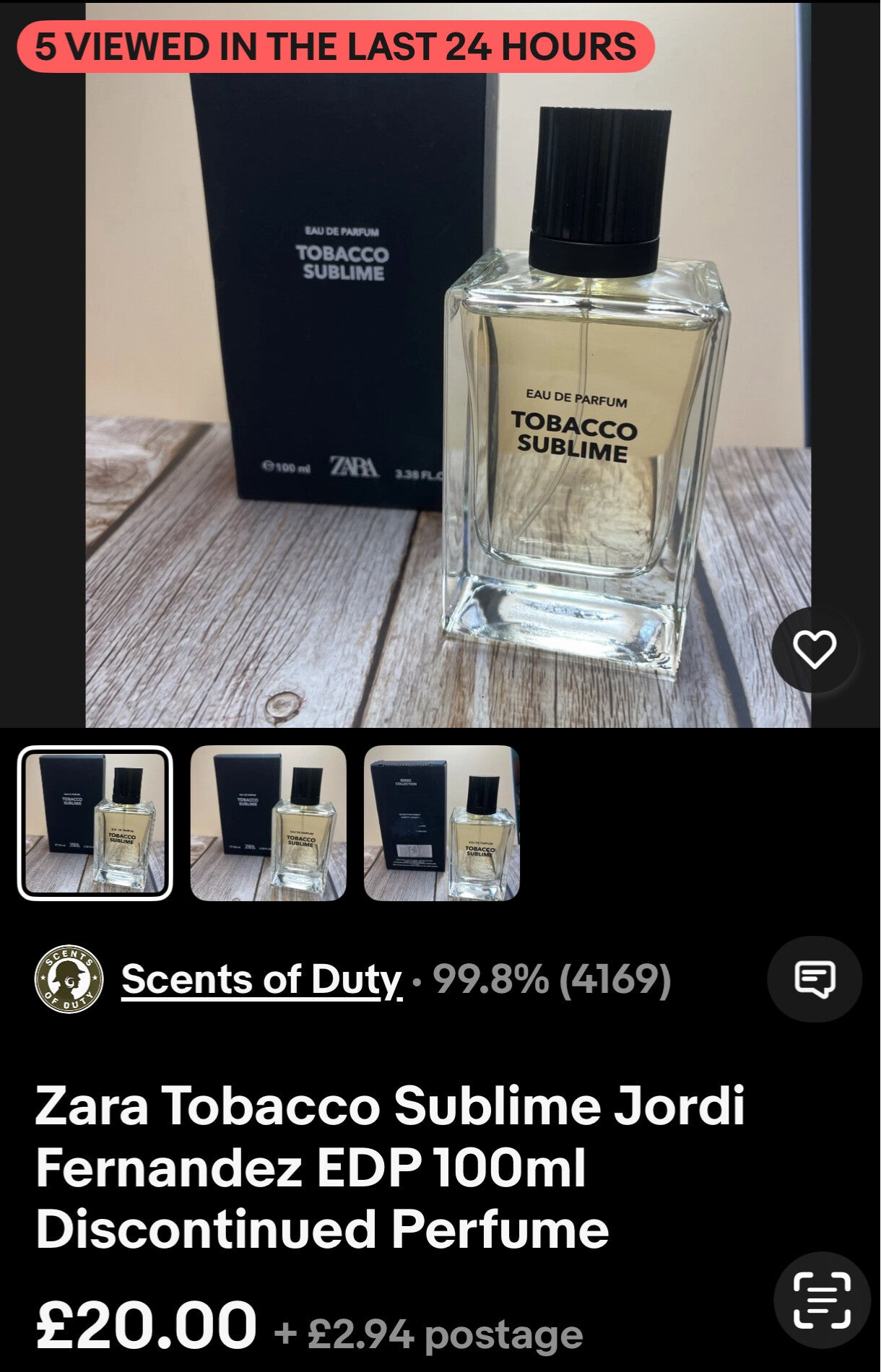 Zara Tobacco Sublime Jordi Fernandez EDP 100ml Discontinued Perfume