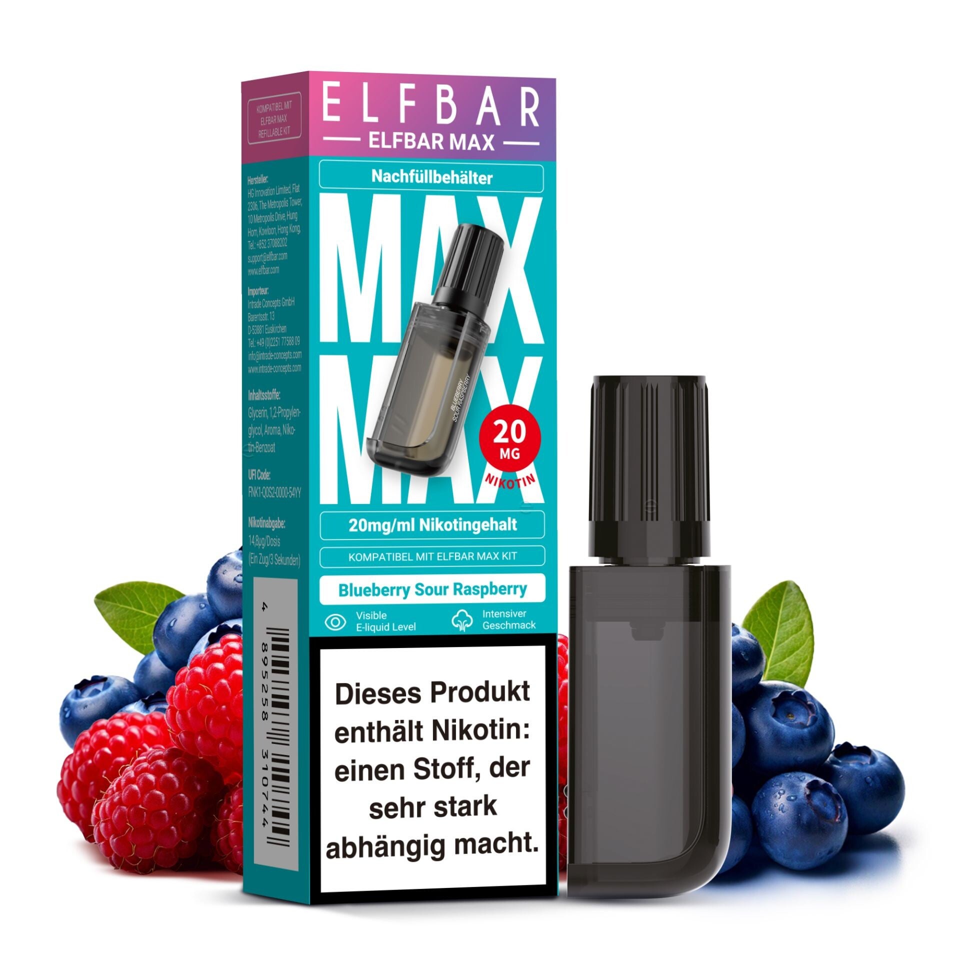 ELFBAR MAX Pods 10ml 20mg  - Blueberry Sour Raspberry