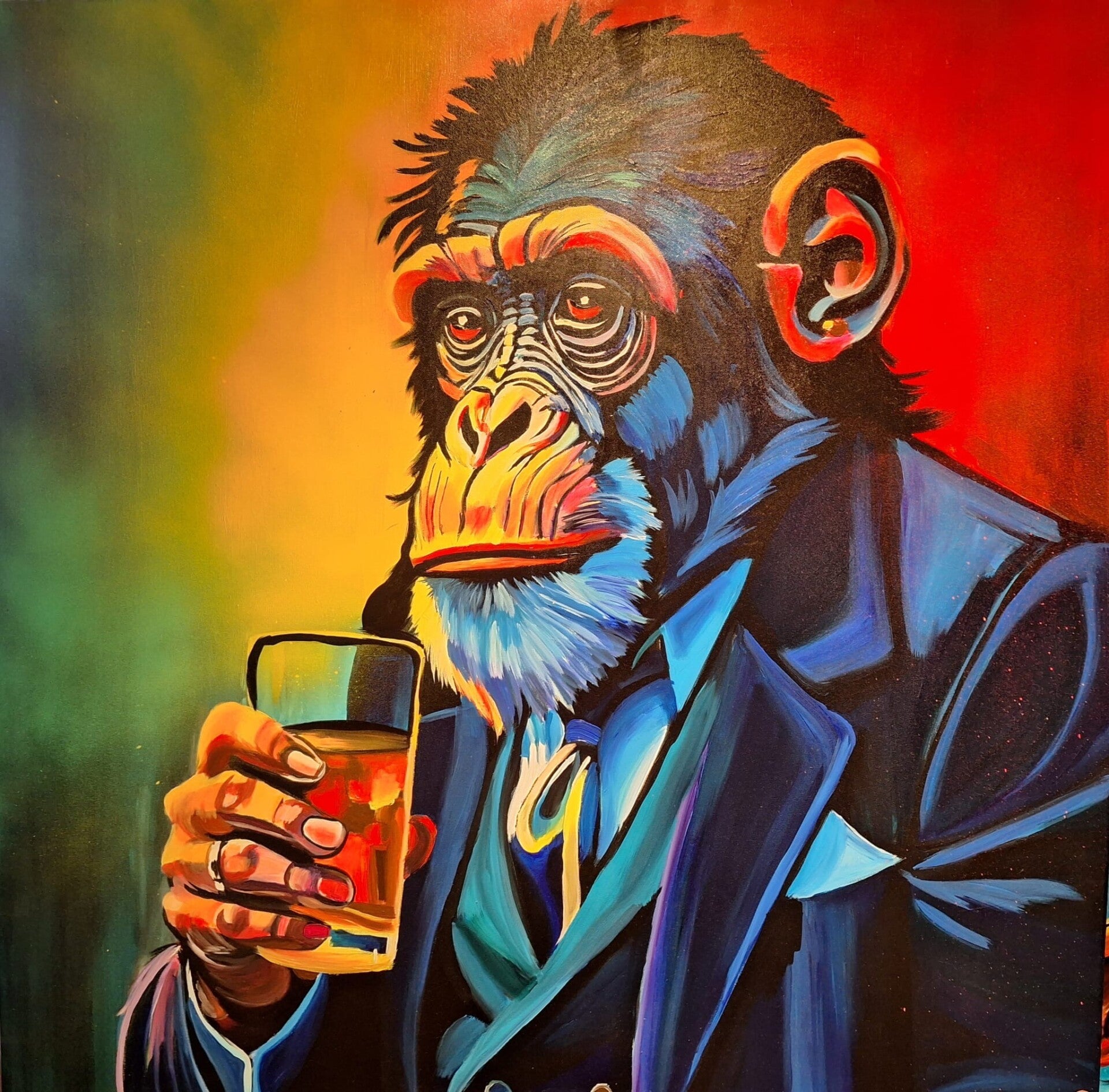 ICE WITH DOUBLE WHISKEY (100 x 100 cm)