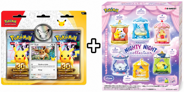 Lot Pokémon 30 ans duopack + blind box Re-Ment Nighty Night