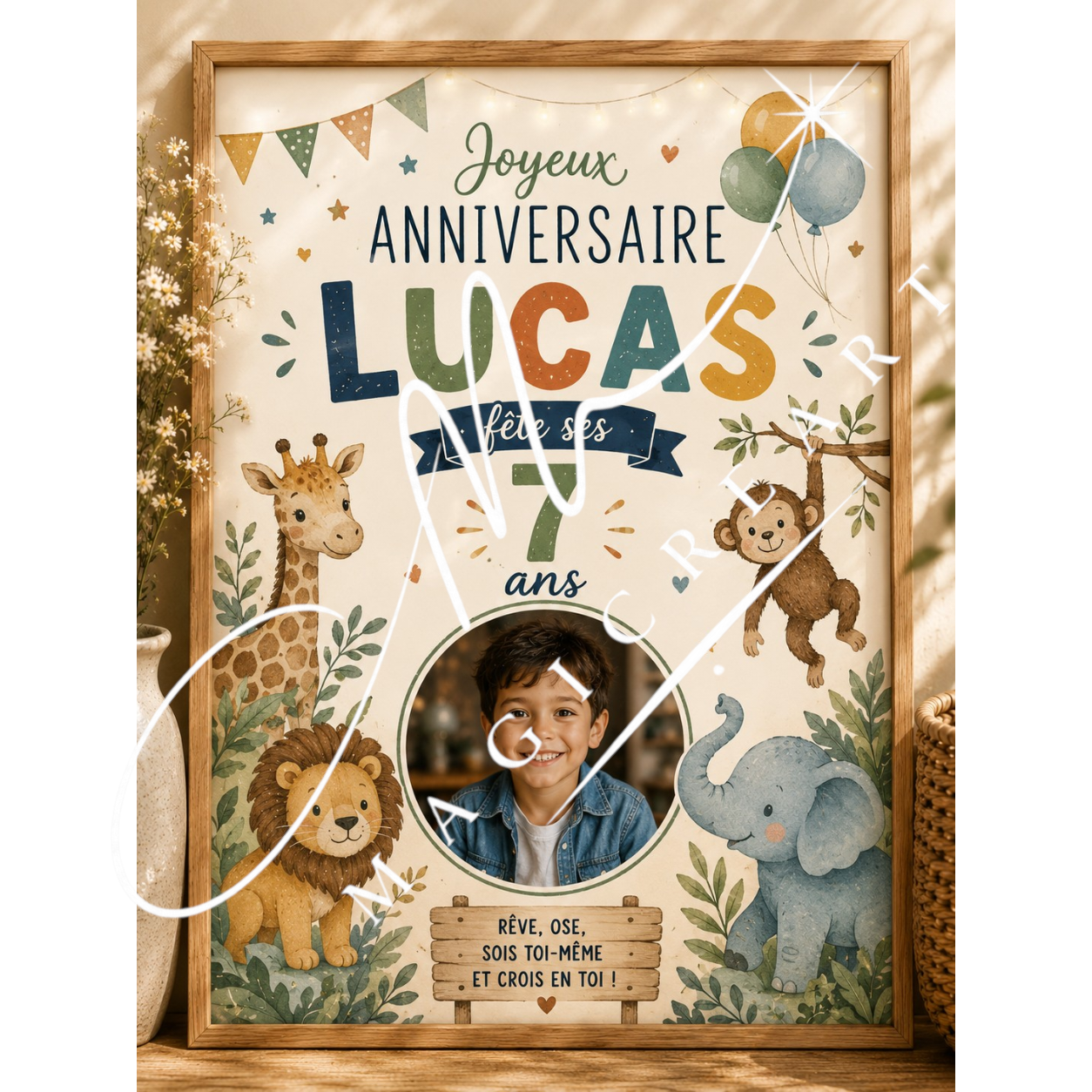 Cadre anniversaire Jungle Lucas – Animaux sauvages