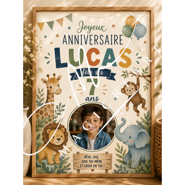 Cadre anniversaire Jungle Lucas – Animaux sauvages