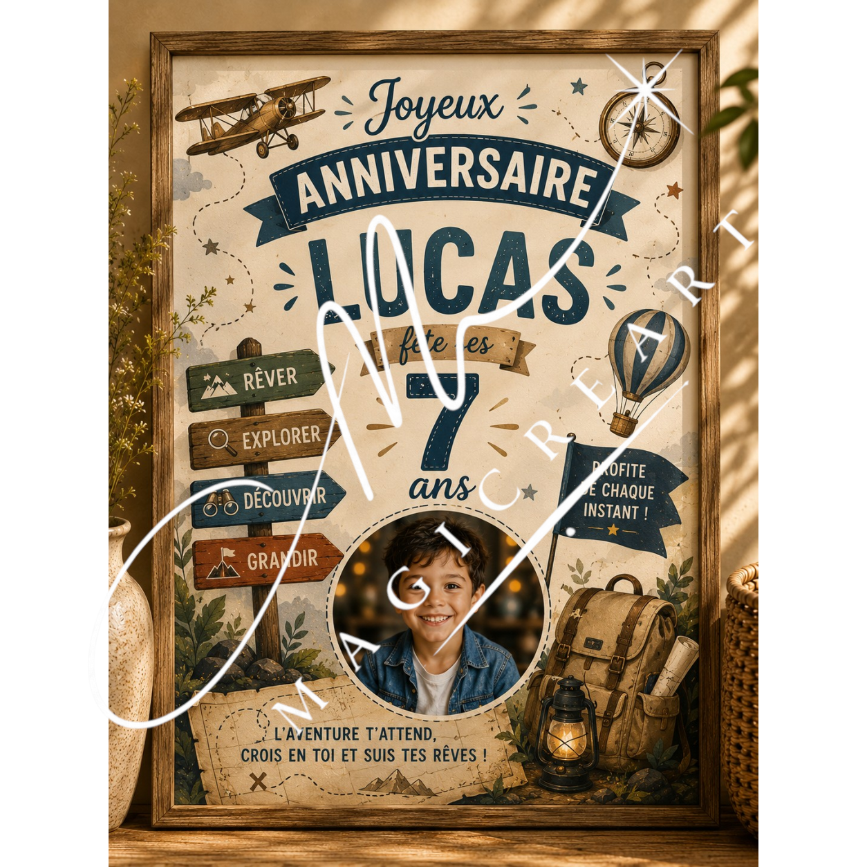 Cadre anniversaire Aventure Lucas – Voyage & exploration