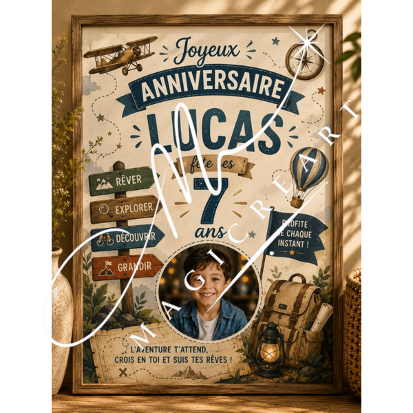 Cadre anniversaire Aventure Lucas – Voyage & exploration