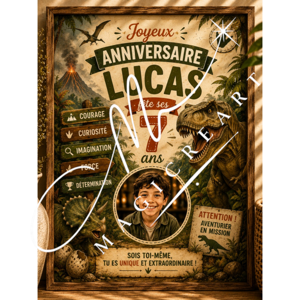 Cadre anniversaire Dinosaure aventure Lucas – Jurassic