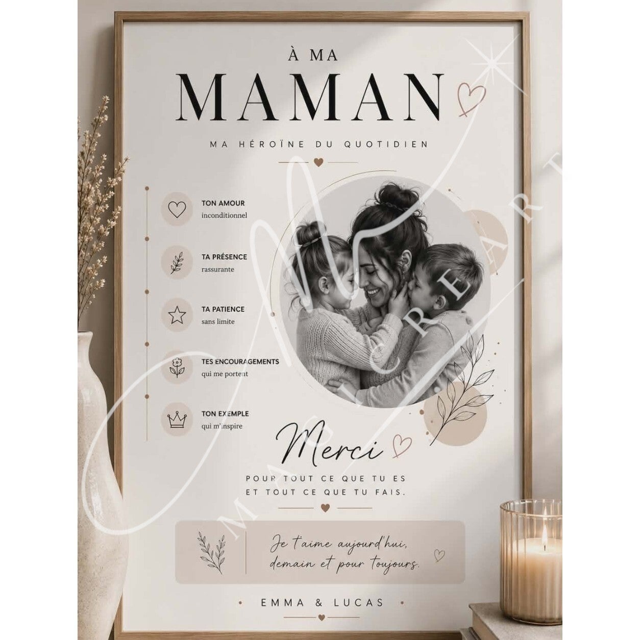 Merci Maman – Affiche Élégance Beige (digitale)