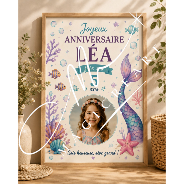 Cadre anniversaire Sirène Léa – Sous l’océan
