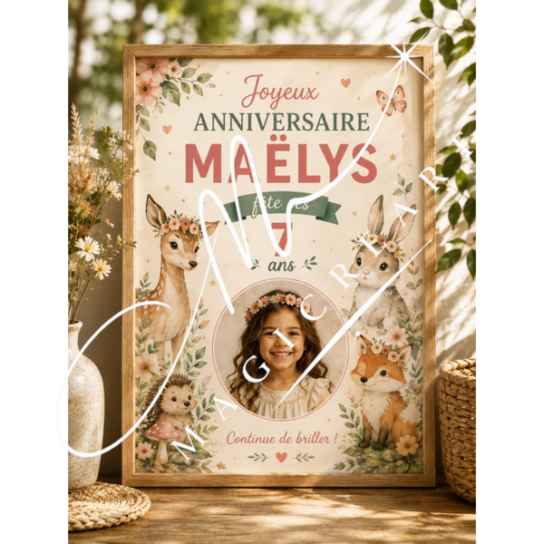 Cadre anniversaire Animaux de la forêt Maëlys