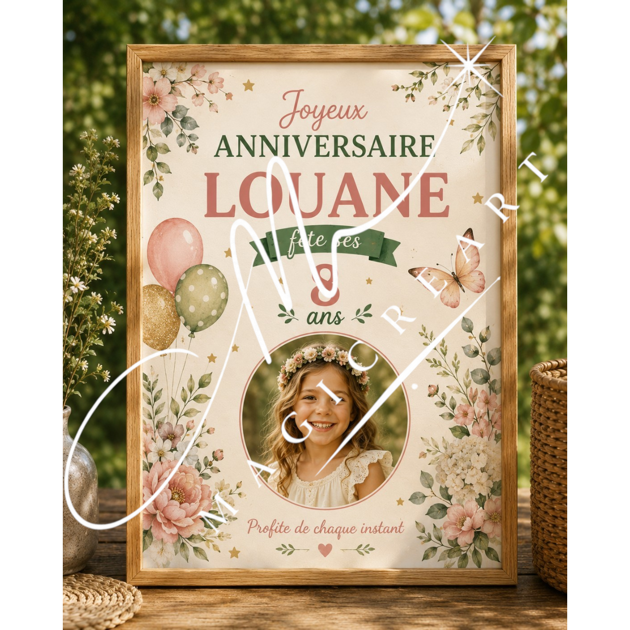 Cadre anniversaire Floral Louane – Papillon & fleurs pastel