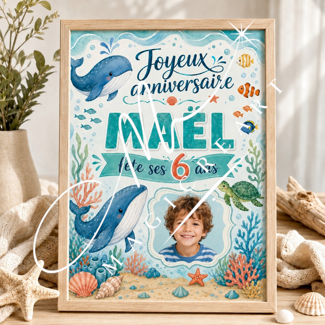 Cadre anniversaire Océan Maël – Monde marin