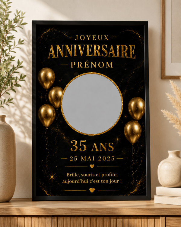 Modèle Anniversaire Noir & Or Ballons — 35 ans