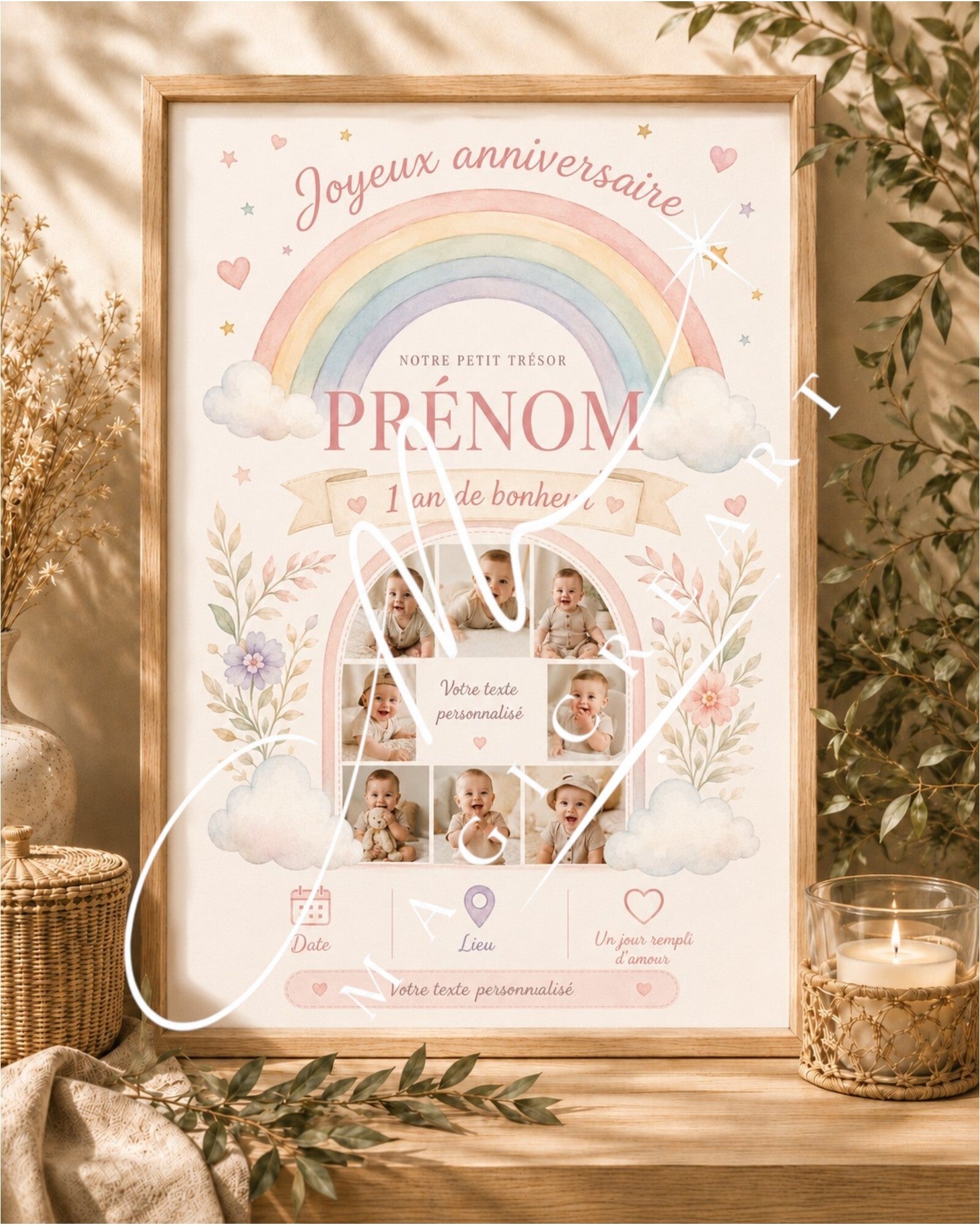 Cadre Joyeux anniversaire arc-en-ciel – 1 an de bonheur