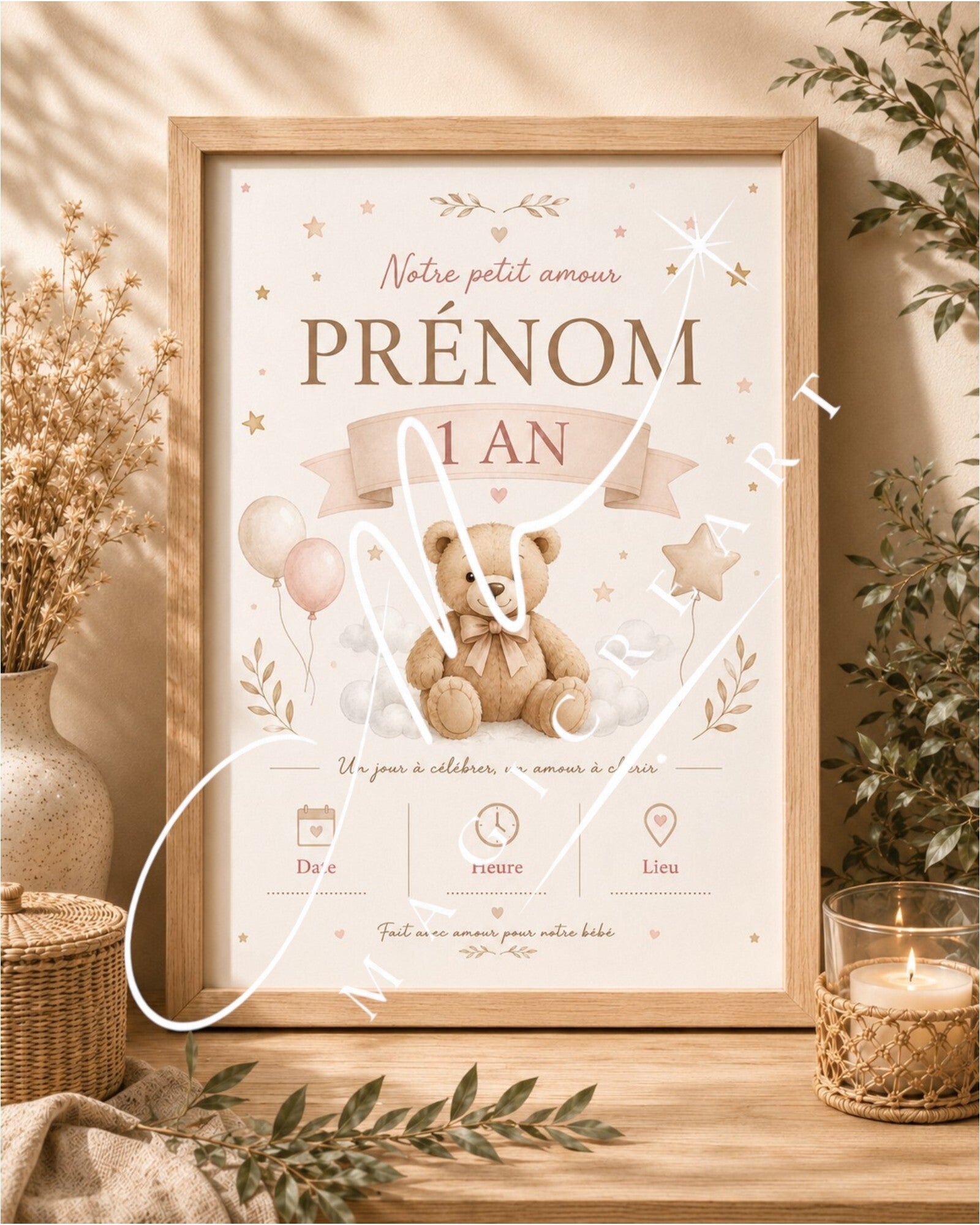 Cadre Notre petit amour – Ourson & 1 an