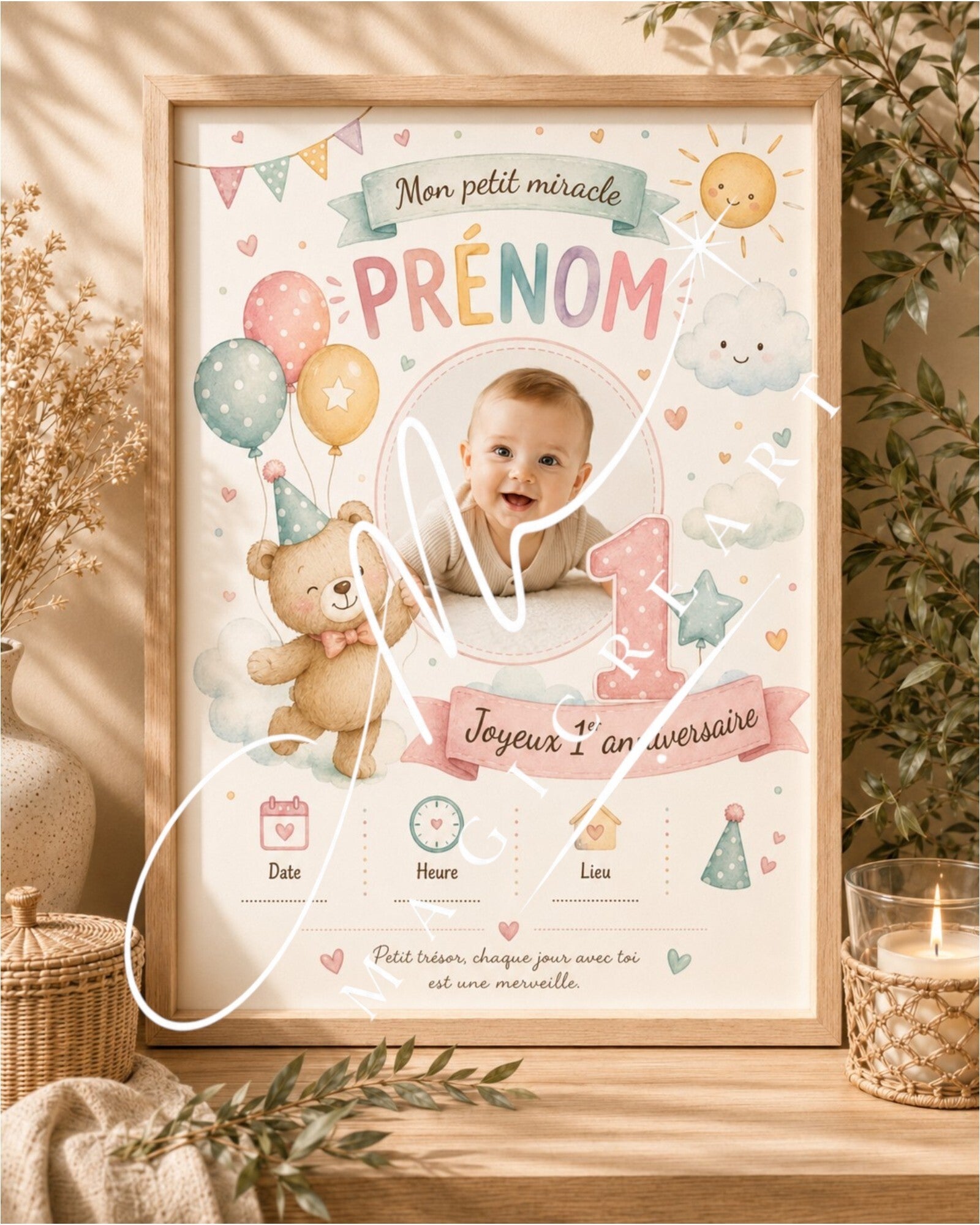 Cadre Mon petit miracle – Anniversaire coloré & photo