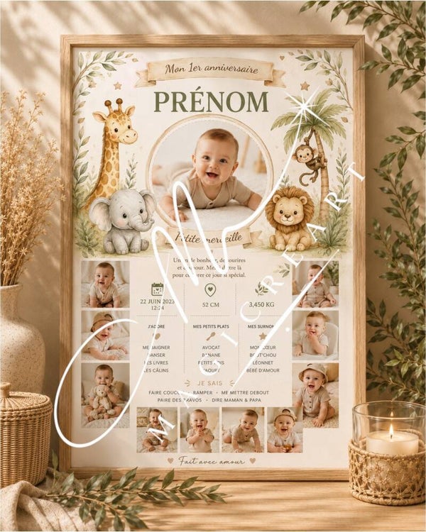 Cadre Mon 1er anniversaire safari – Animaux & souvenirs