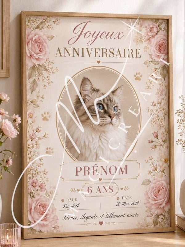 Modèle Anniversaire Floral — Chat