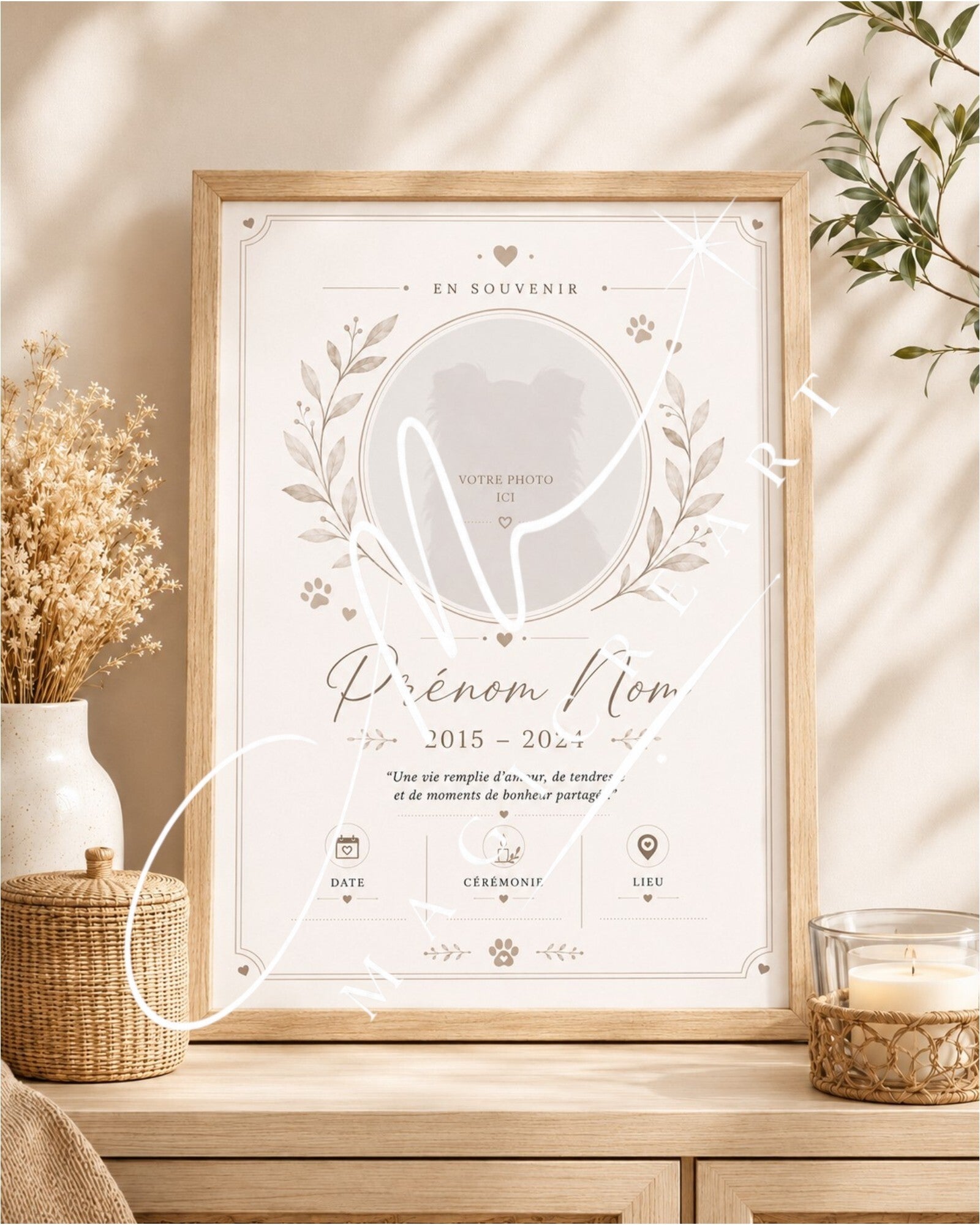 Cadre souvenir minimaliste – Beige, cœurs & empreintes