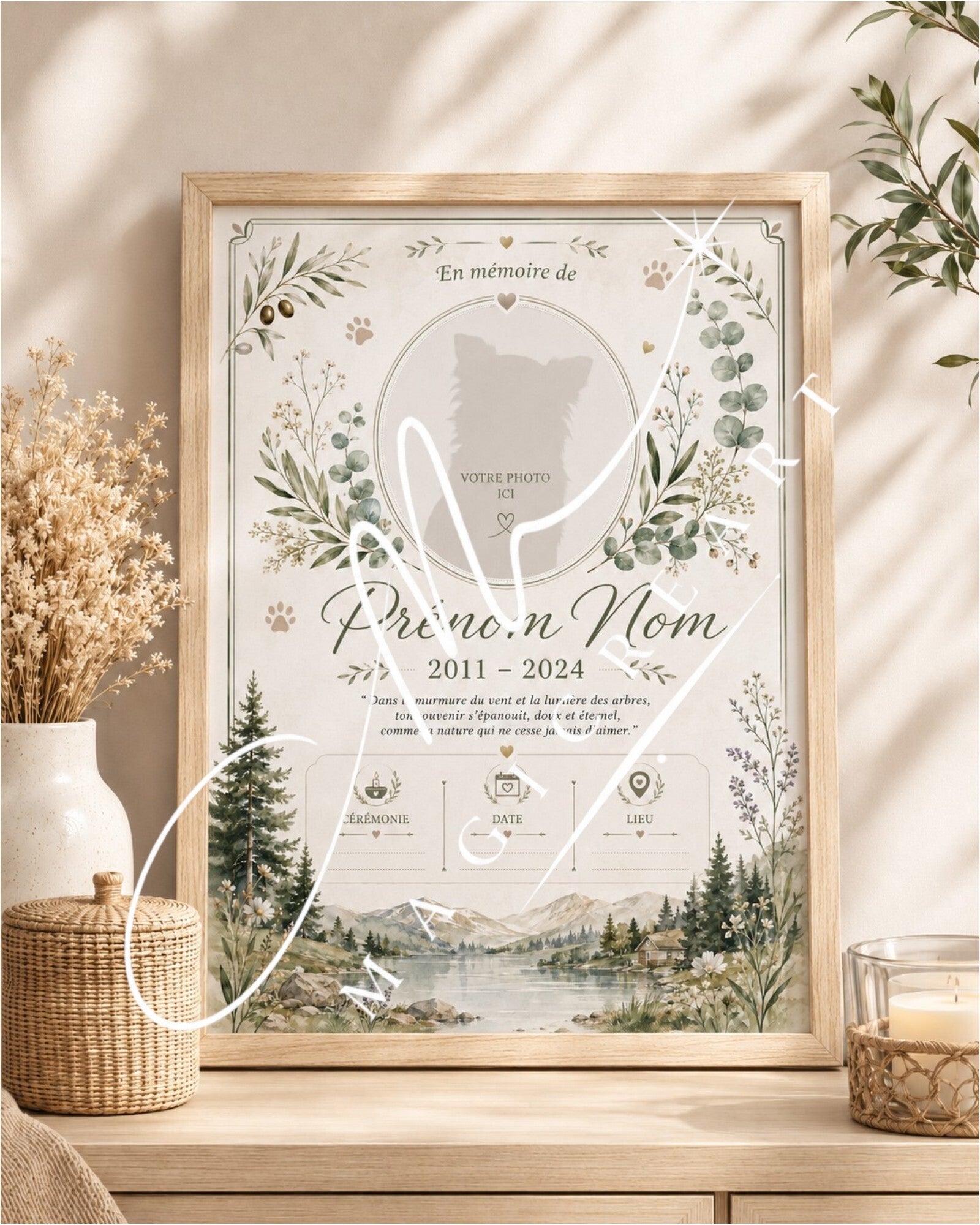 Cadre hommage nature – Paysage, feuillage & souvenir vivant