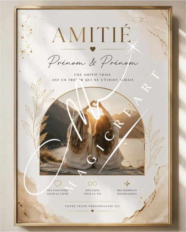 Cadre Amitié – Élégance dorée & photo arrondie