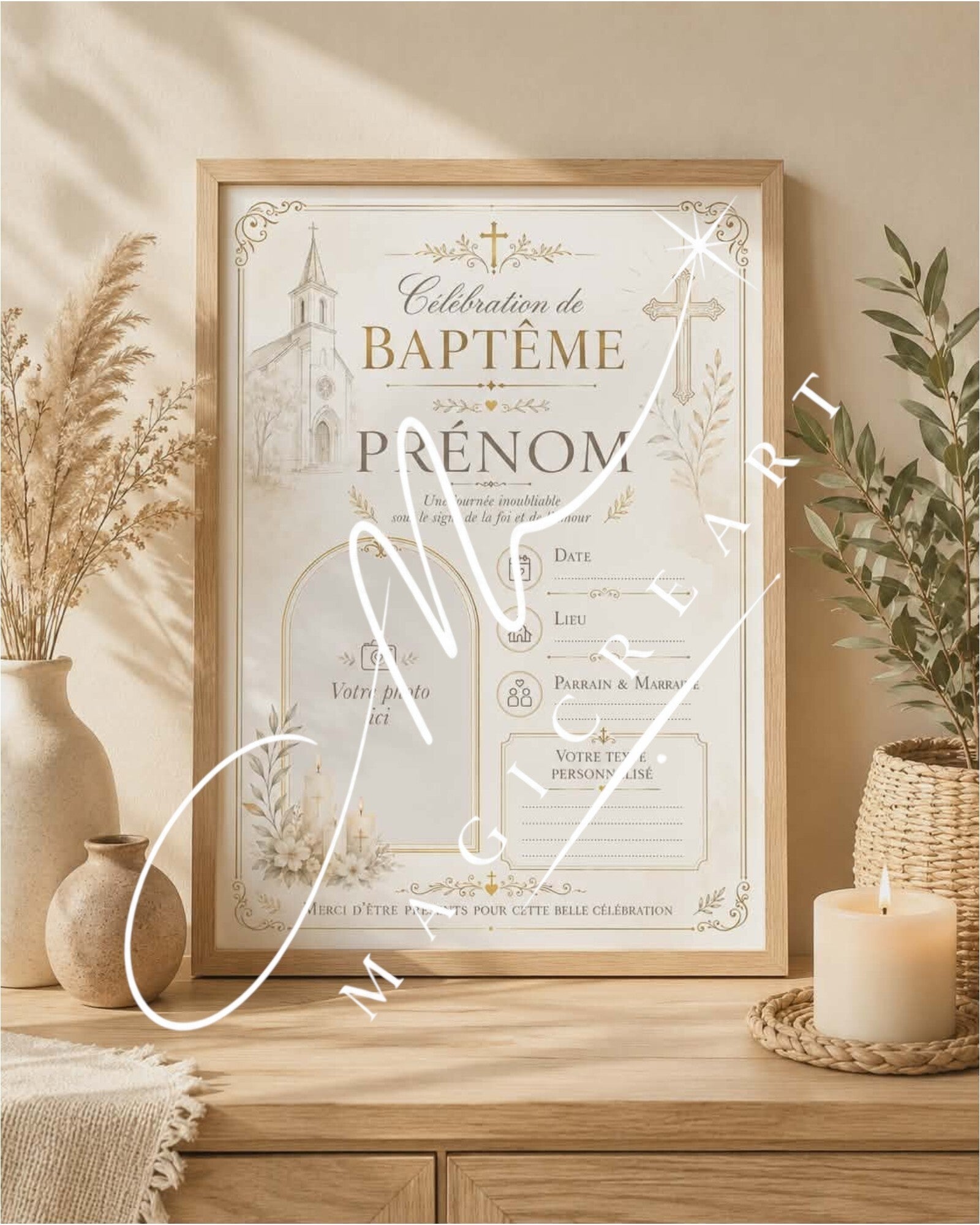 Célébration de Baptême – Élégance religieuse & tons dorés