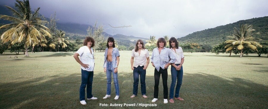 Die Band UFO in Montserrat in der Karibik - Foto Aubrey Powell / Hipgnosis | Die Review im Vinyl-Fan Blog
