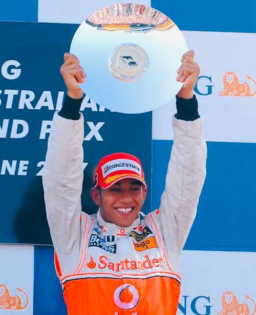 Hamilton on the podium in Australia 2007. He finished 3rd during his debut F1 grand prix
