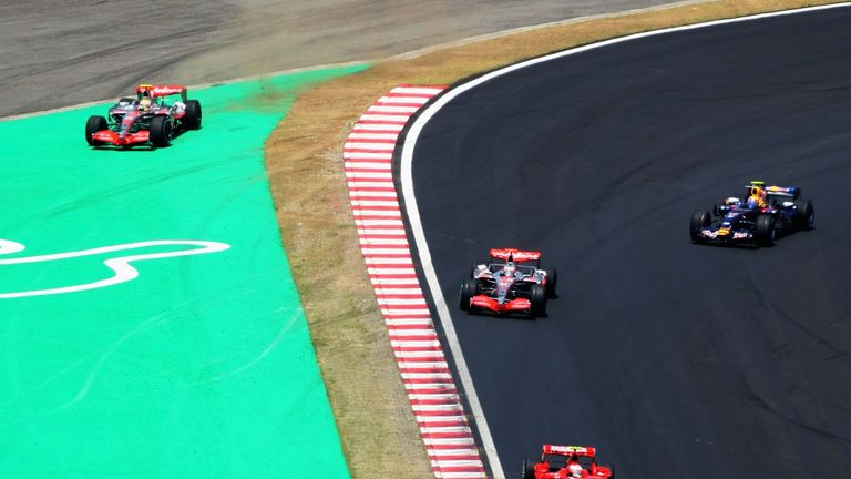 Hamilton going wide on lap 1 in interlagos after a short battle with Alonso