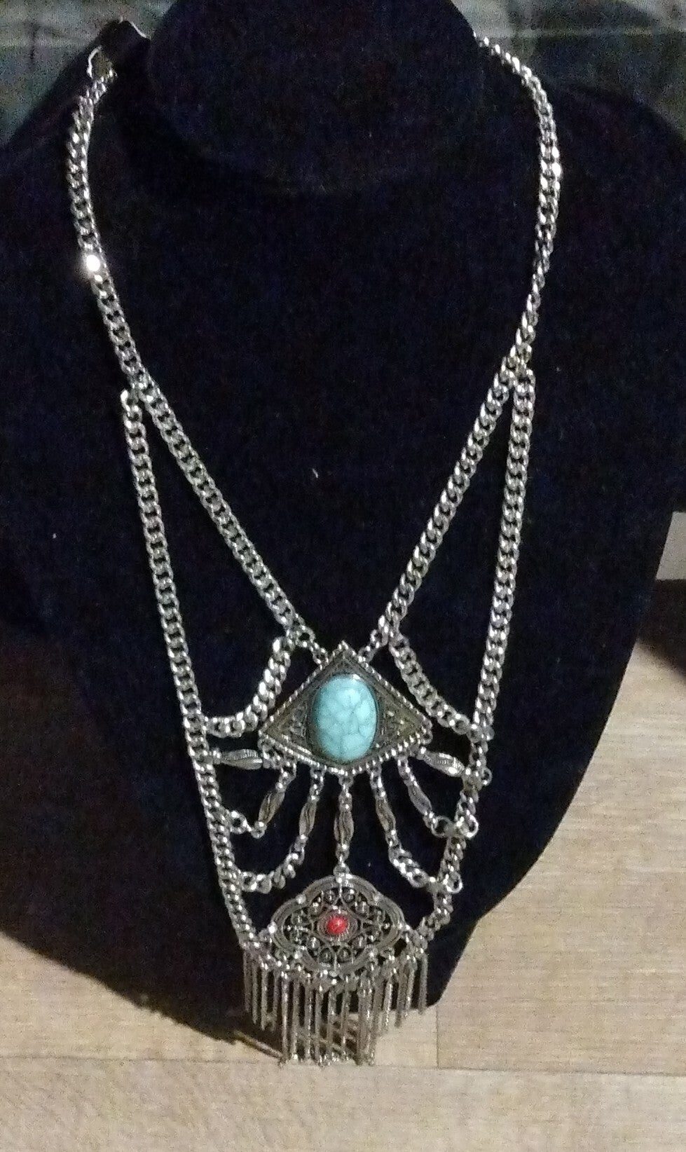 MzSucc3zz Ladies Boho Tassel Turquoise Red & Blue Stone Necklace