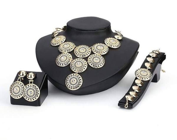 MzSucc3zz Ladies Dubai African Round Circular Link Discs Pendant Necklace Set