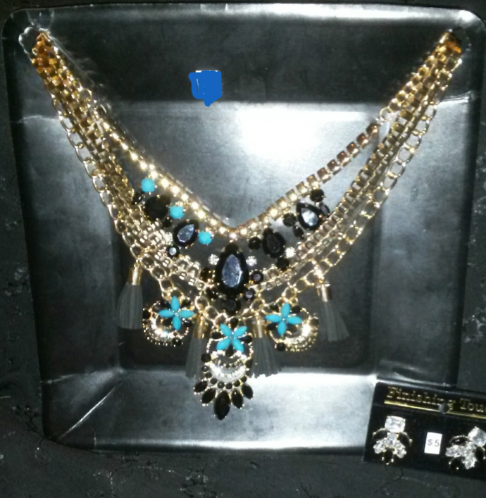 MzSucc3zz Women Multi Layers Cascade Chandelier Cluster Rhinestone Crystal Black and Blue Necklace