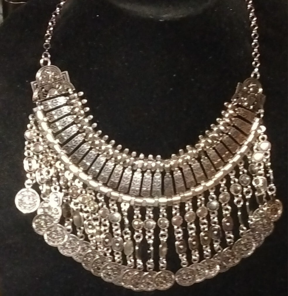 MzSucc3zz Women Boho coin chunky bib statement necklace gypsy silver.