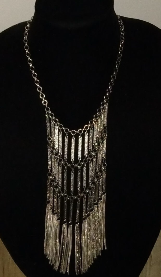 MzSucc3zz Boho tribal multi-tiered silver statement bib necklace