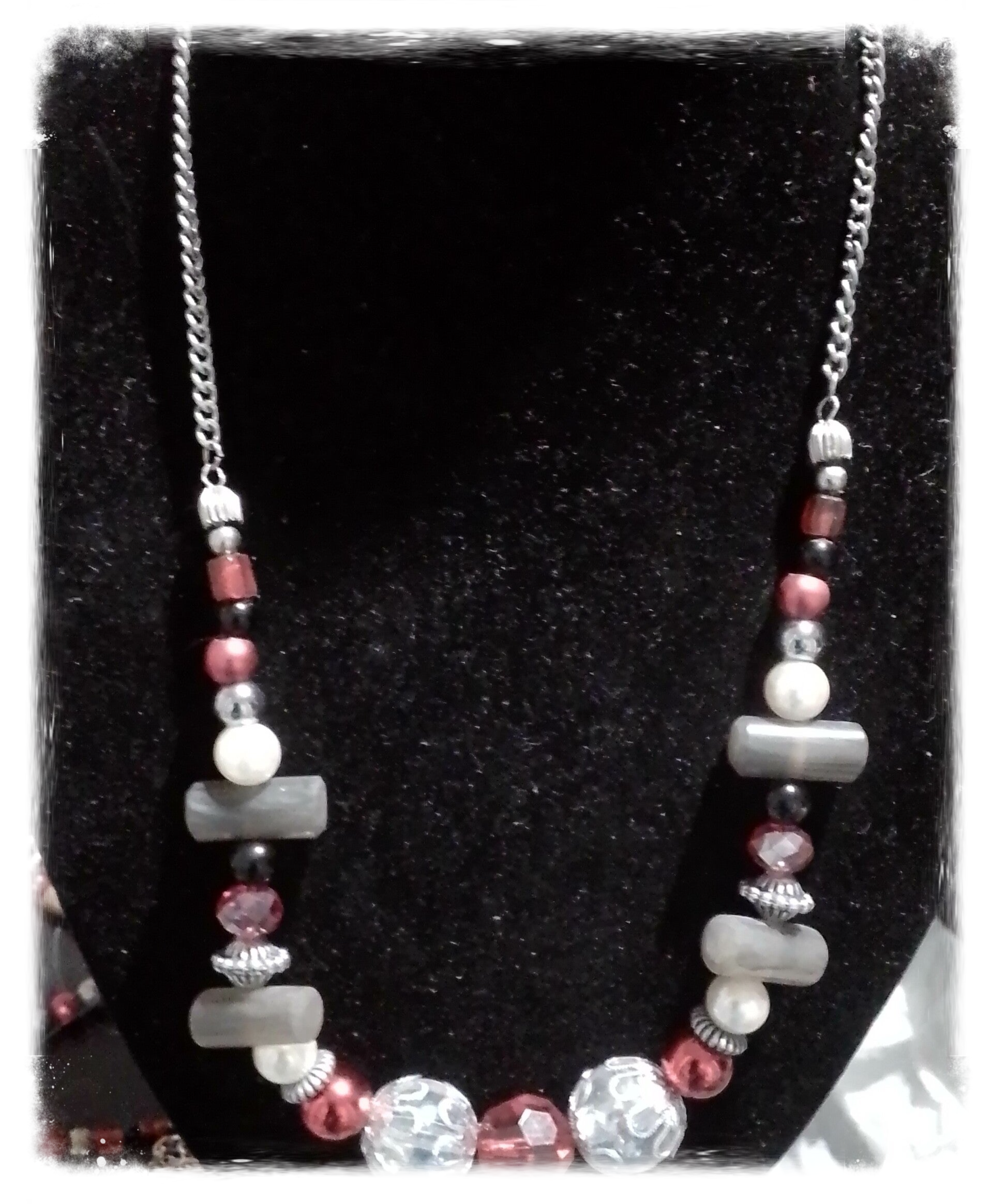 MzSucc3zz Boho-style "Crimson & Slate" Beaded Statement Necklace